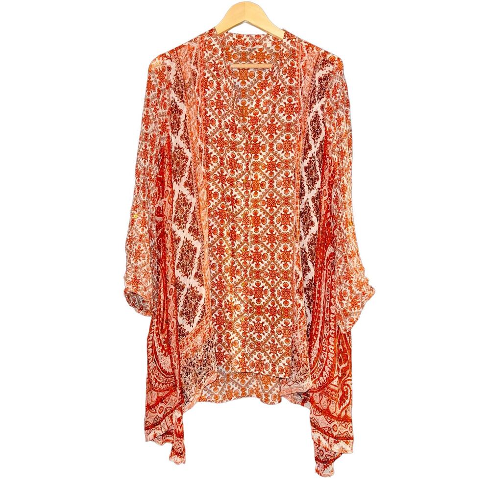 Soft Surroundings Boho Lightweight Blouse Womens Large Hippie 70s Burnt Orange